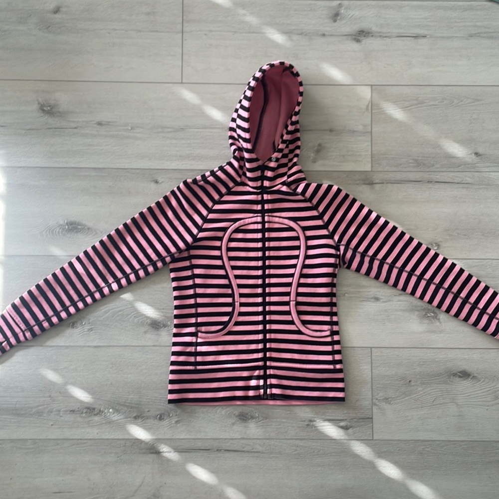 Lululemon Pink and Black Striped Scuba Jacket Full zip
